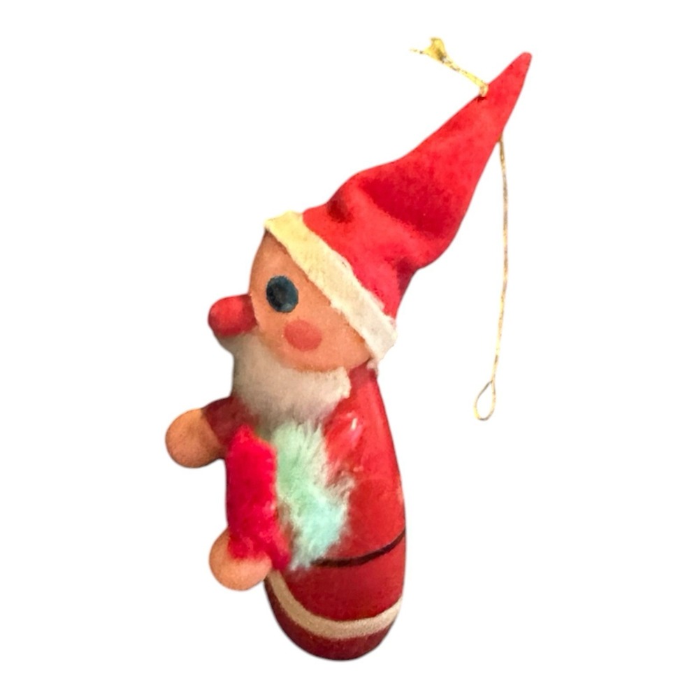 VTG Wooden Santa Christmas Ornament 3" Red Nose Gift Sack Retro Holiday Decor - Picture 3 of 5